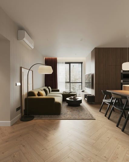 Fully furnished modern apartment living room for corporate stays