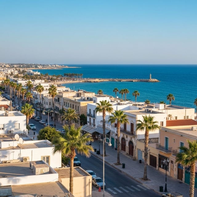 Larnaca marina and seafront skyline